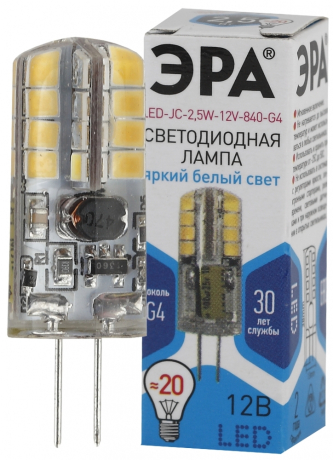 Лампа светодиодная ЭРА G4 2,5W 4000K прозрачная LED JC-2,5W-12V-840-G4 Б0033192 