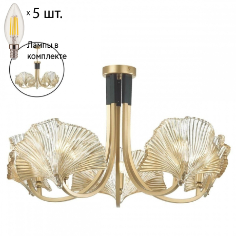 Подвесная люстра Odeon Light Ventaglio с лампочками 4870/5+Lamps E14 Свеча 