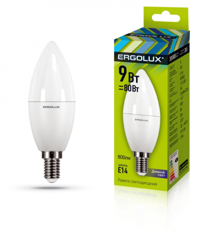 Светодиодная лампа E14 9W 6500K (холодный) Ergolux LED-C35-9W-E14-6K (13169) 