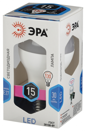 Лампа светодиодная ЭРА E27 15W 4000K матовая LED A60-15W-840-E27 Б0033183 