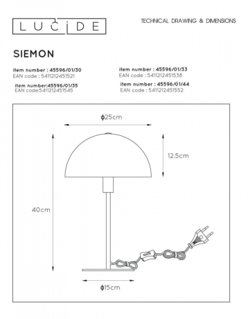 Настольная лампа декоративная Lucide Siemon 45596/01/30 