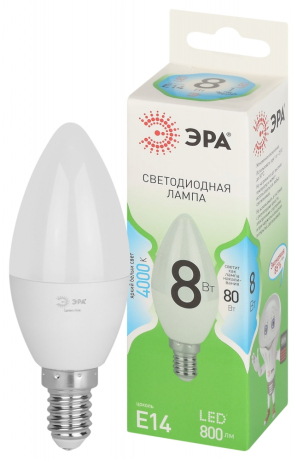 Лампочка светодиодная ЭРА GREEN LINE LED B35-8W-840-E14 GL E14 8 Вт свеча яркий белый свет Б0067100 