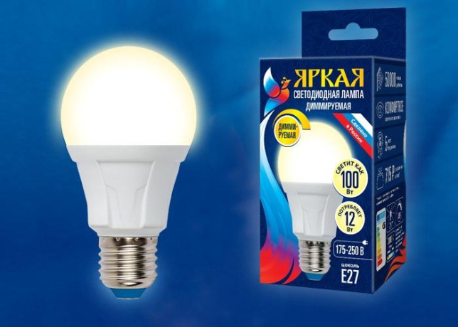 Диммируемая светодиодная лампа E27 12W 3000K (теплый) Uniel LED-A60 12W-3000K-E27-FR-DIM PLP01WH (UL-00004290) 