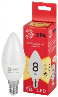 Лампочка светодиодная ЭРА RED LINE LED B35-8W-827-E14 R Е14 / E14 8 Вт свеча теплый белый свет Б0050694