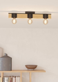 43901 Потолочный светильник BAILRIGG, 3X40W (E27), L655, B100, H45, сталь, дерево, черный, коричневый Eglo