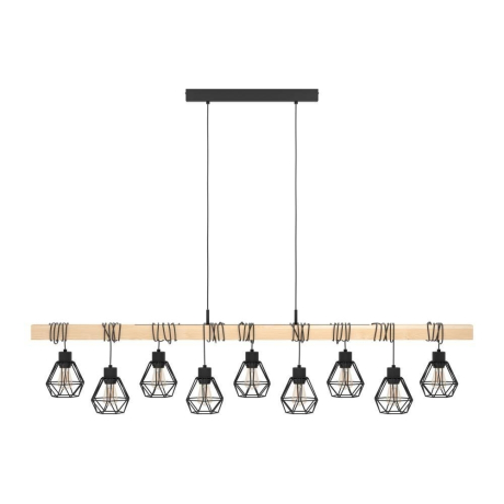 44077 Подвес TOWNSHEND 5, 9х60W(E27), L1500, B200, H1100, сталь, дерево, черный, коричневый Eglo 