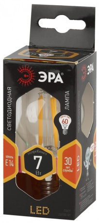 Лампа светодиодная филаментная ЭРА E14 7W 2700K прозрачная F-LED P45-7W-827-E14 Б0027946 