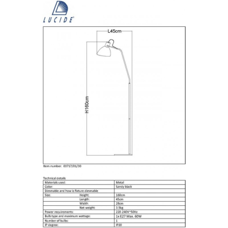 Торшер Lucide Shadi 03717/01/30 