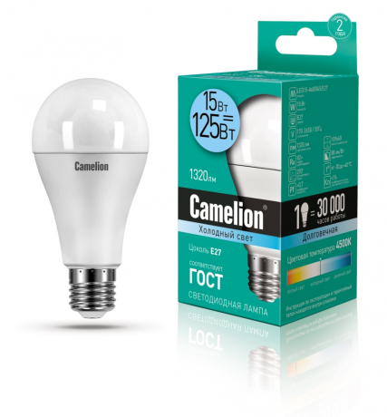 Светодиодная лампа E27 15W 4500K (белый) A60 Camelion LED15-A60/845/E27 (12186) 
