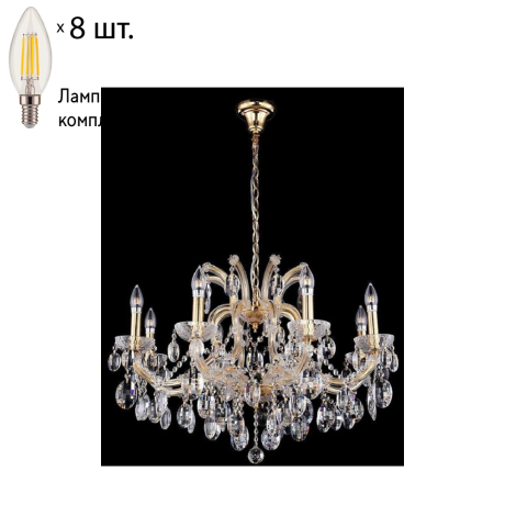 Подвесная люстра Crystal Lux с лампочками Hollywood SP8 Gold+Lamps E14 Свеча 