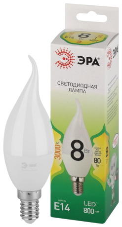 Лампочка светодиодная ЭРА GREEN LINE LED BXS-8W-830-E14 GL E14 8 Вт свеча на ветру теплый свет Б0067103 