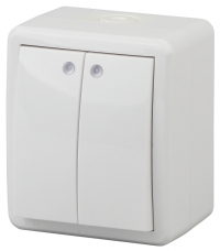 Выключатель двухклавишный с подсветкой ЭРА Эксперт 10AX 250V IP54 11-1405-01 Б0020677