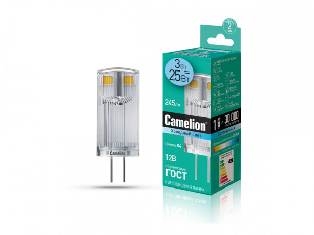 Светодиодная лампа G4 3W 4500K (белый) JC Camelion LED3-G4-JC-NF/845/G4 (13701) 