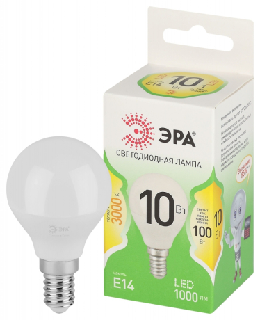 Лампочка светодиодная ЭРА GREEN LINE LED P45-10W-830-E14 GL E14 10 Вт шар теплый свет Б0067065 