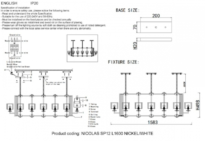 Люстра подвесная CRYSTAL LUX Nicolas с Алисой Nicolas SP12 L1600 Nickel/White-A 