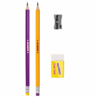 Нарушена упаковка!  <301683> Набор ЮНЛАНДИЯ "Школьный", 2 карандаша чернографитных, резинка стирательная, точилка, блистер, 181593 (181593)