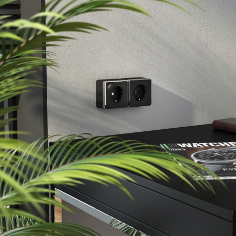 Розетка с заземлением, шторками и USB тип A+C Gallant (чёрный хром) W5071735 Werkel 