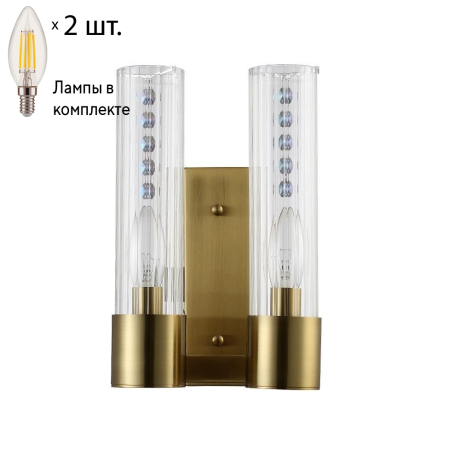 Бра Crystal Lux с лампочками OTONO AP2 BRASS/TRANSPARENTE+Lamps E14 Свеча 
