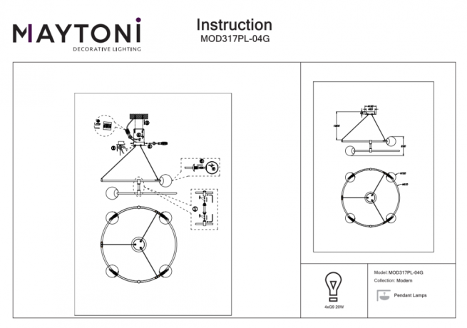 Подвесной светильник Maytoni Balance MOD317PL-04B 