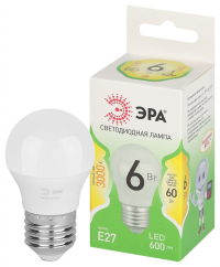 Лампочка светодиодная ЭРА GREEN LINE LED P45-6W-830-E27 GL E27 6 Вт шар теплый свет Б0067053