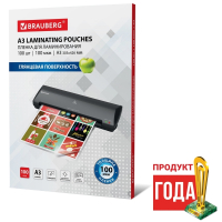 Нарушена упаковка!  <218121> Пленки-заготовки для ламинирования БОЛЬШОГО ФОРМАТА, А3, КОМПЛЕКТ 100 шт., 100 мкм, BRAUBERG, 530895 (530895)