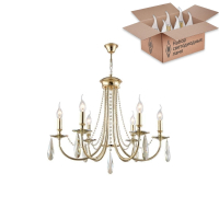 Подвесная люстра Crystal Lux с лампочками VICTORIA SP6 GOLD/AMBER+Lamps E14 Свеча