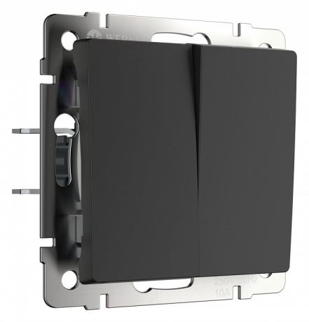 Выключатель проходной двухклавишный с самовозвратом без рамки Werkel черный матовый W1122408 