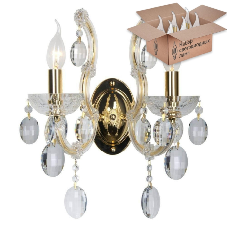 Бра Crystal Lux с лампочками Hollywood AP2 Gold+Lamps E14 Свеча 