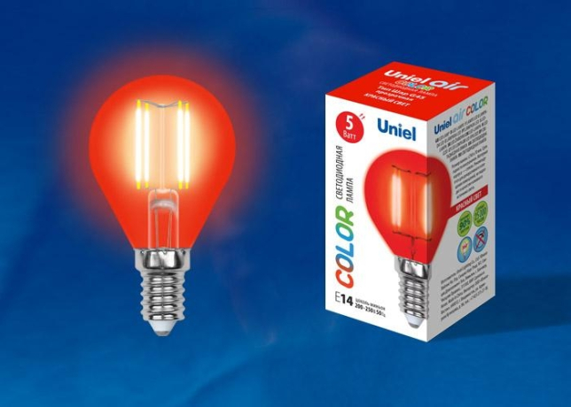 Лампа светодиодная E14 5W шар красный Uniel Air color LED-G45-5W/RED/E14 GLA02RD картон (UL-00002985) 