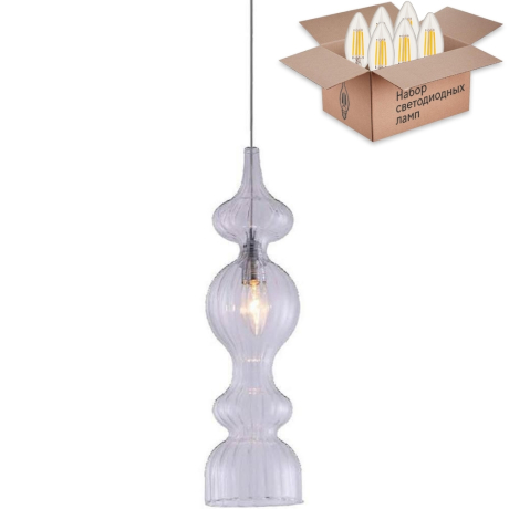Подвесной светильник Crystal Lux с лампочкой Iris SP1 A Transparent+Lamps E14 Свеча 