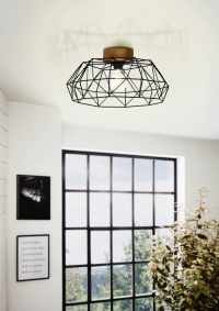 44088 Потол. светильник PADSTOW, 1х60W(E27), ?455, H205, сталь, дерево, черный, натуральный Eglo