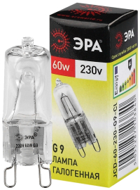 Нарушена упаковка.  <163097> Галогенная лампа G9 60W 3000К (теплый) Эра G9-JCD-60-230V-CL () C0027370