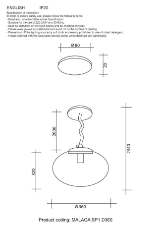 Подвесной светильник Crystal Lux Malaga SP1 D360 Gold 