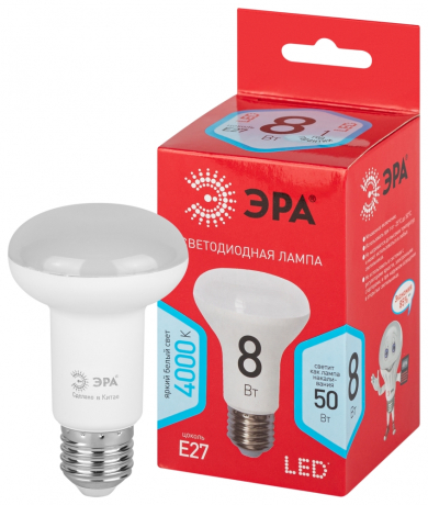 Лампочка светодиодная ЭРА RED LINE LED R63-8W-840-E27 R E27 / Е27 8Вт рефлектор нейтральный белый свет Б0052379 