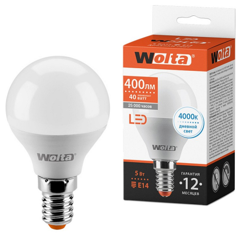 Лампа светодиодная Wolta  E14 5Вт 4000K 25S45GL5E14 