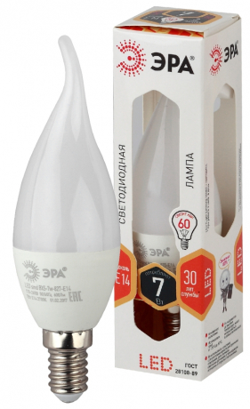 Лампа светодиодная ЭРА E14 7W 2700K матовая LED BXS-7W-827-E14 Б0028482 