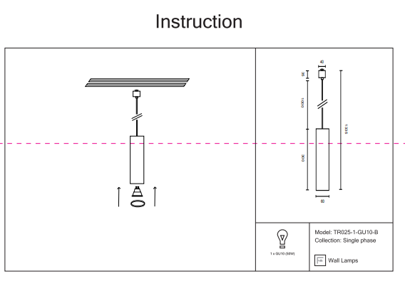 Однофазный светильник на подвесе для трека Focus Maytoni TR025-1-GU10-B 