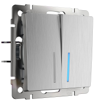 Выключатель двухклавишный проходной с подсветкой (cеребряный рифленый) Werkel W1122109