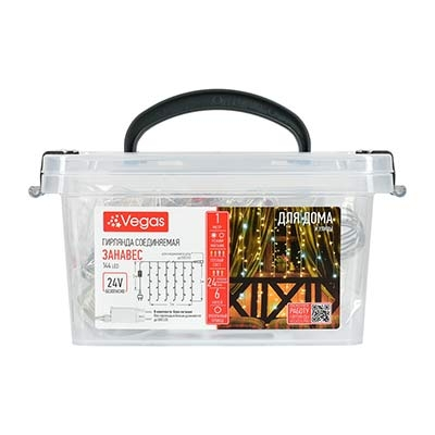 VEGAS  24V Электрогирлянда "Нить" 48 красных LED ламп, в боксе, прозрачный провод, 5 м, с блоком питания, удлиняемая /4 