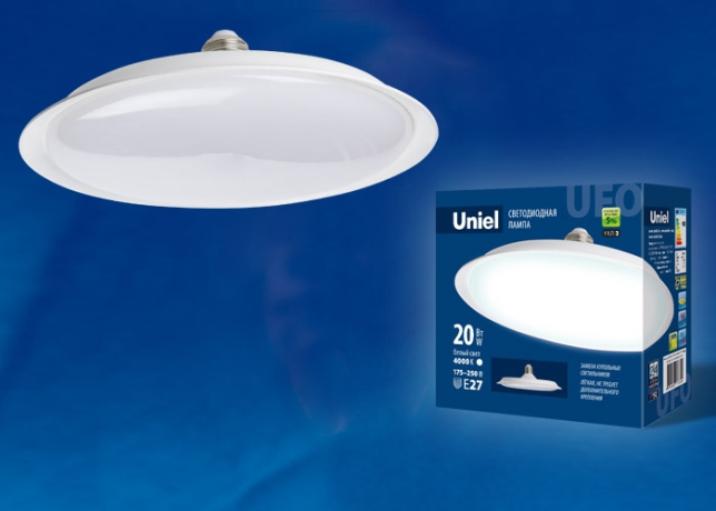 Лампа светодиодная Uniel UFO E27 20W 6500K матовая LED-U165-20W/6500K/E27/FR PLU01WH (UL-00004572) 