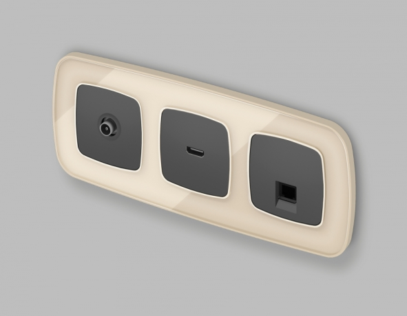 Лицевая панель OMEGA (Графит Мягкое касание) для компьютерной/телефонной розетки RJ-45/RJ-11 QUANT OP9120 